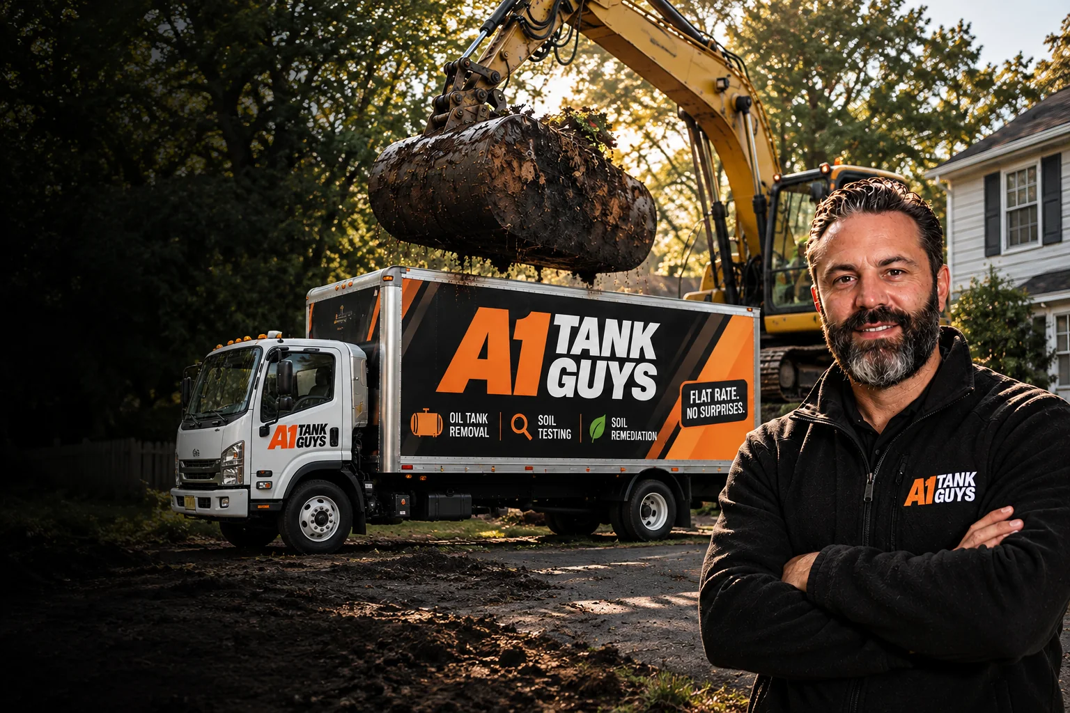 A1 Tank Guys crew removing an underground heating oil tank in New Jersey